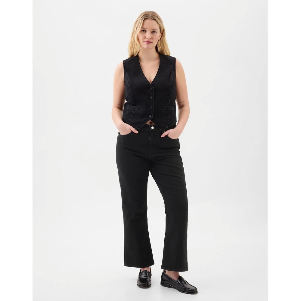 New Gap Jeans 16 Mid Rise Kick Fit Flare Ankle Cropped Black Y2k NWT Stretch
